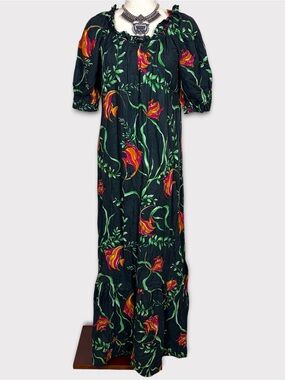 Vtg Hilo Hattie Tiered Muumuu Maxi Dress Medium Nap Dress Fish Tropical Vacation